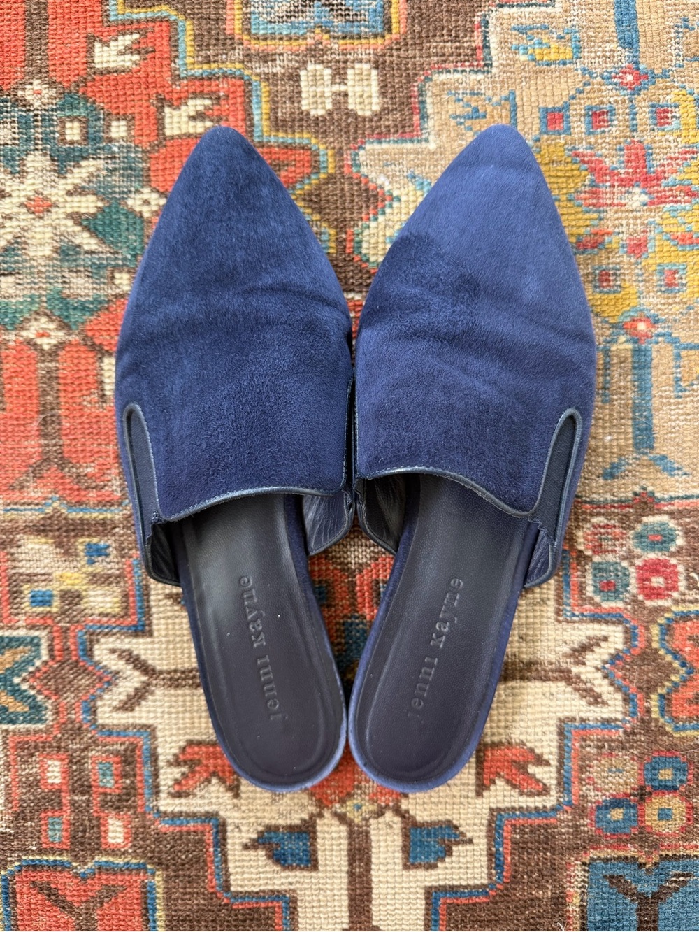 Jenni Kayne Navy Suede Pointed Slide Mules